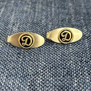 2 Vintage Gold-tone Tie Clips With Cursive Monogram D